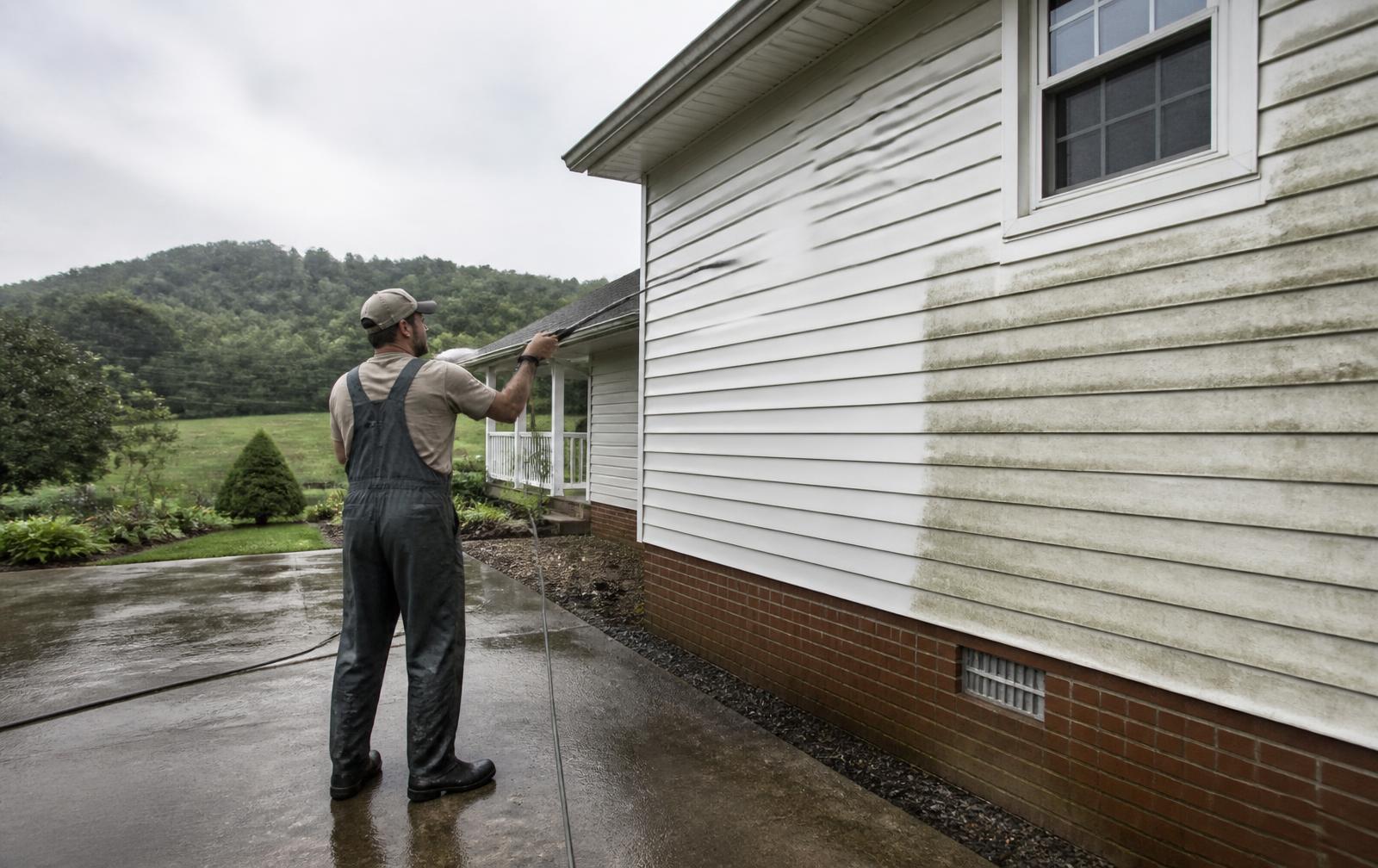 Rodro's Pressure Wash LLC pressure washing the siding and driveway of a home in Southwest Virginia